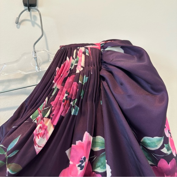 Mac Duggal Ieena Purple One Shoulder Long Sleeve Floral Pink Wedding Guest Dress - Picture 6 of 16